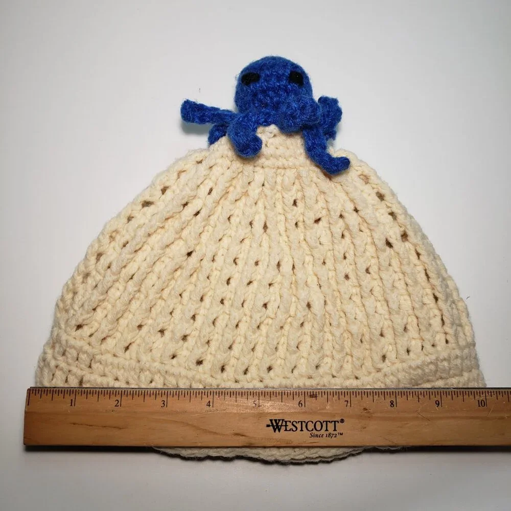 New Handmade Amigurumi Crochet White with Blue Cartoon Octopus Hat Beanie Cute - Picture 5 of 6